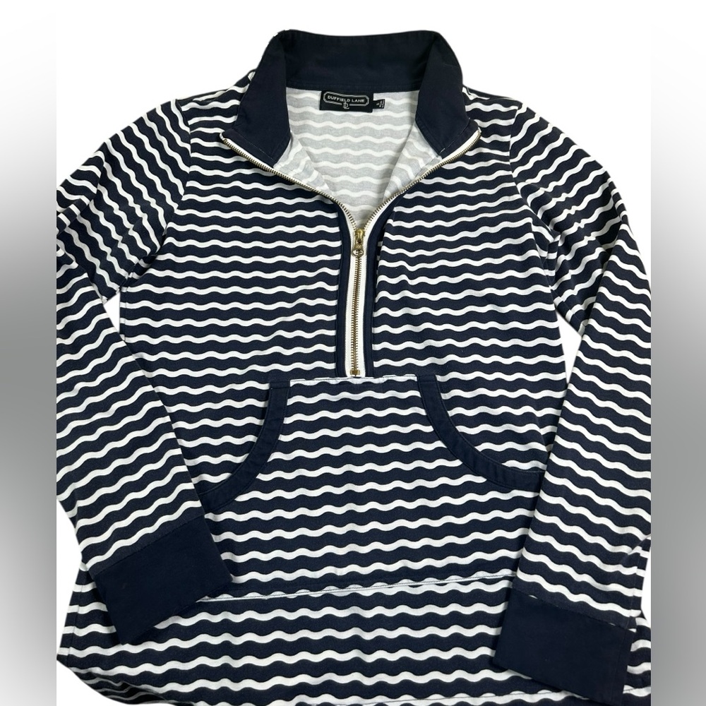 Duffield Lane Active Polly Quarter‎ Zip Navy Wavy Stripe Sz Small